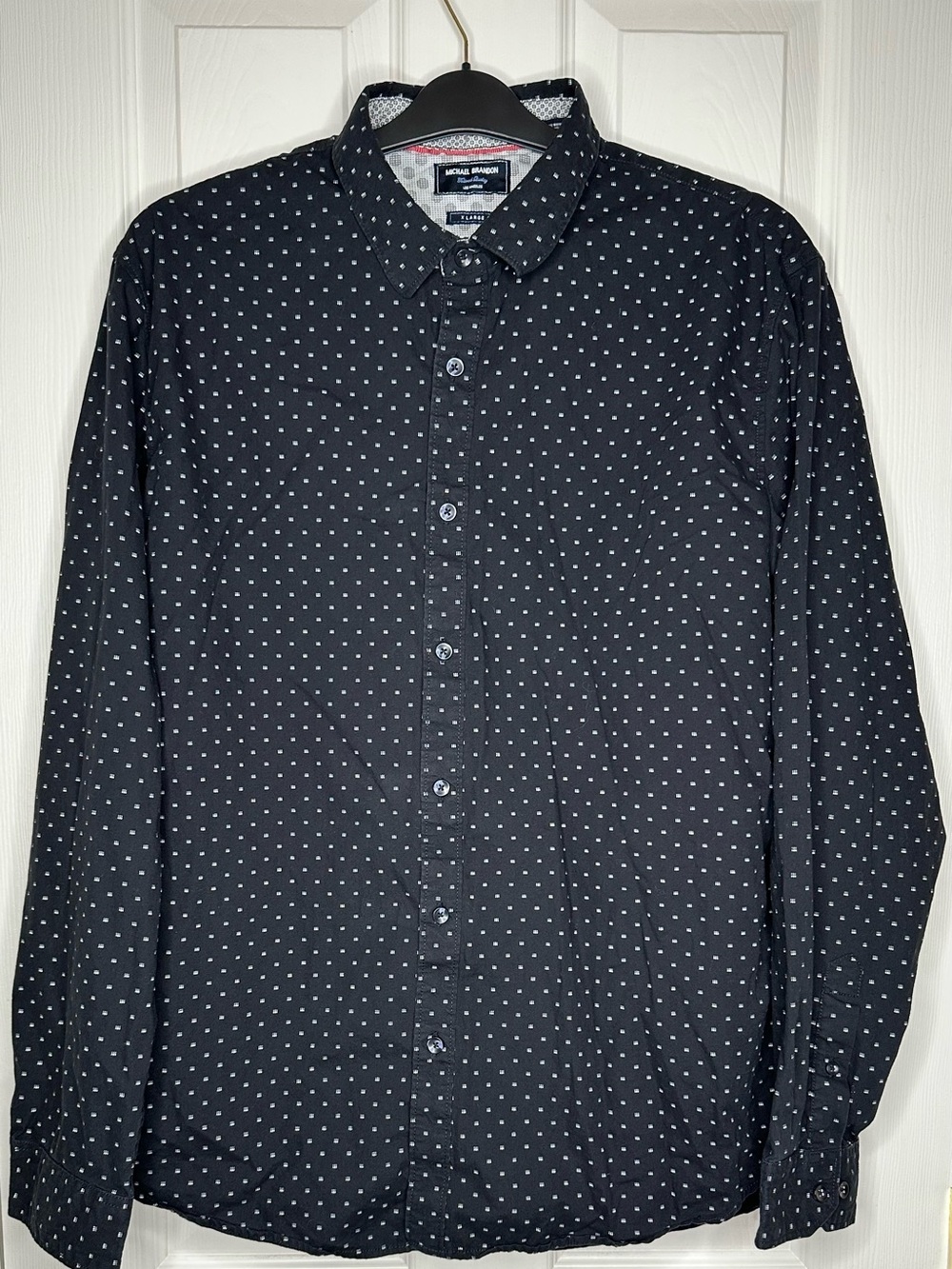 Michael Brandon Men’s Navy Polka Dot Button-Up Shirt size XL